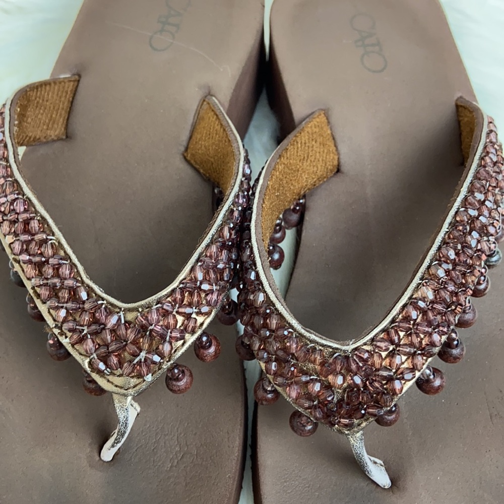 Cato Brown Beaded Sandals - Picture 6 of 7